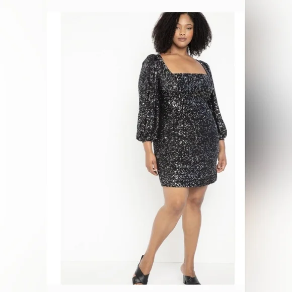 eloquii silver sequin dress ELOQUII Women's Plus Size Sequin Shirt Dress